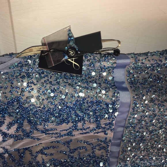Blue Mist Sequined Gown w/ Illusion (Halter) Neck - Picture 7 of 8